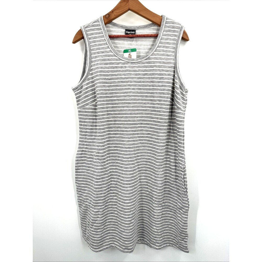 32 Cool t-Shirt Dress XL Gray White Stripe Casual Sleeveless Active Lounge NEW